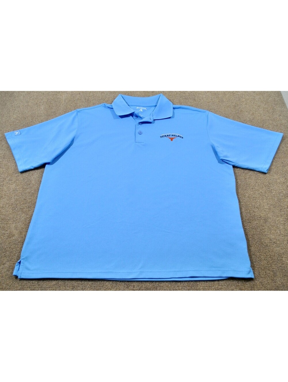Texas Longhorns Clyde Littlefield Texas Relay Track Antigua Blue Golf Polo Large
